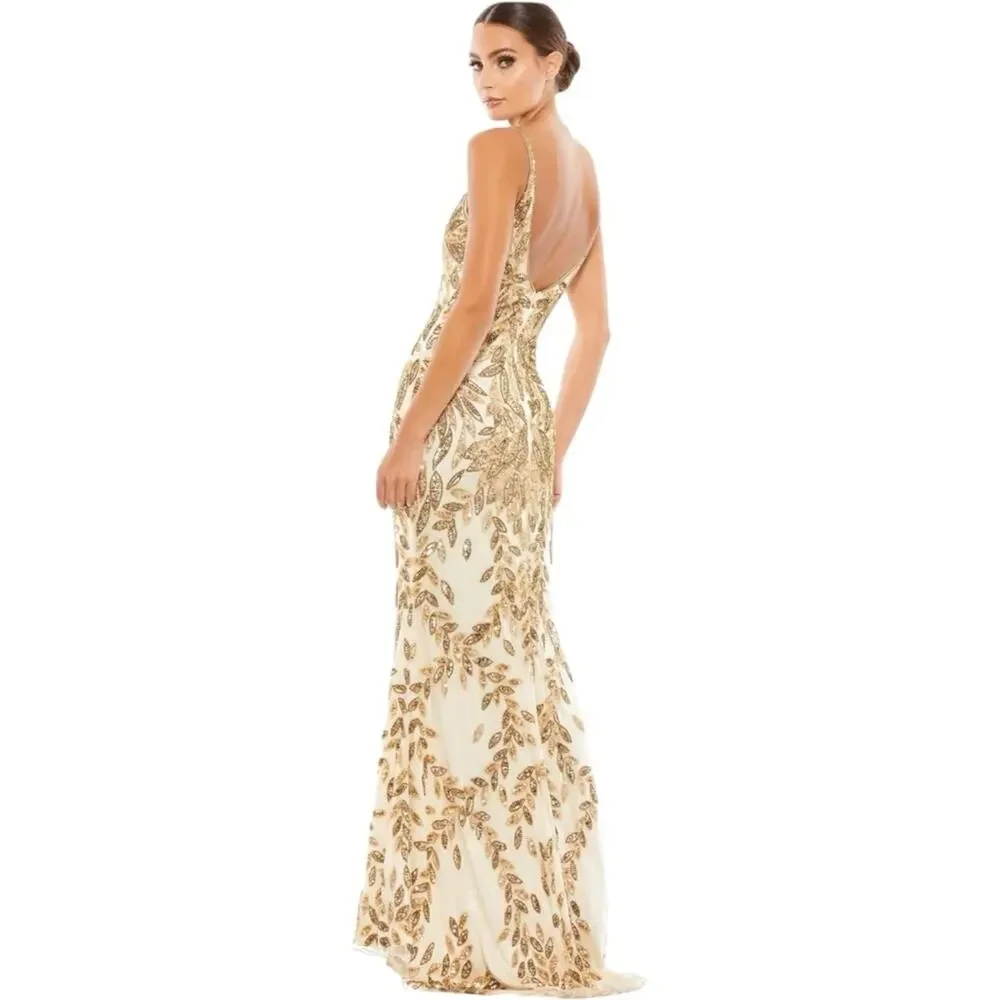 Mac Duggal Hand Embellished Sleeveless Evening Gown Nude Gold Size 10 #5107 NWT